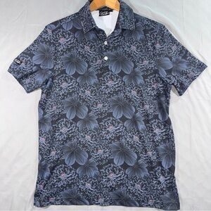 Sunday Swagger Polo Shirt Mens Small Blue Floral Print Golf Performance Stretch
